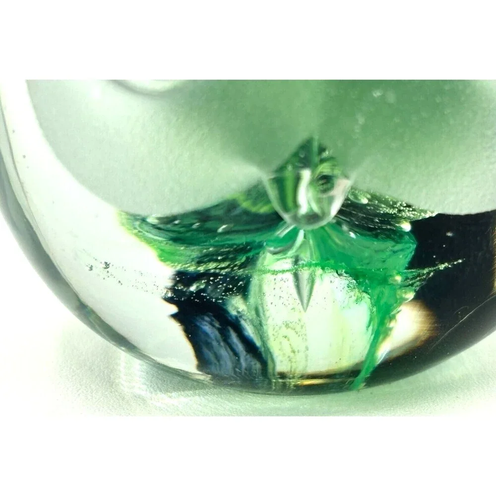 Kerry Glass Art Blown Glass Paperweight Owl‎ Green Swirl Hand Made in Ireland